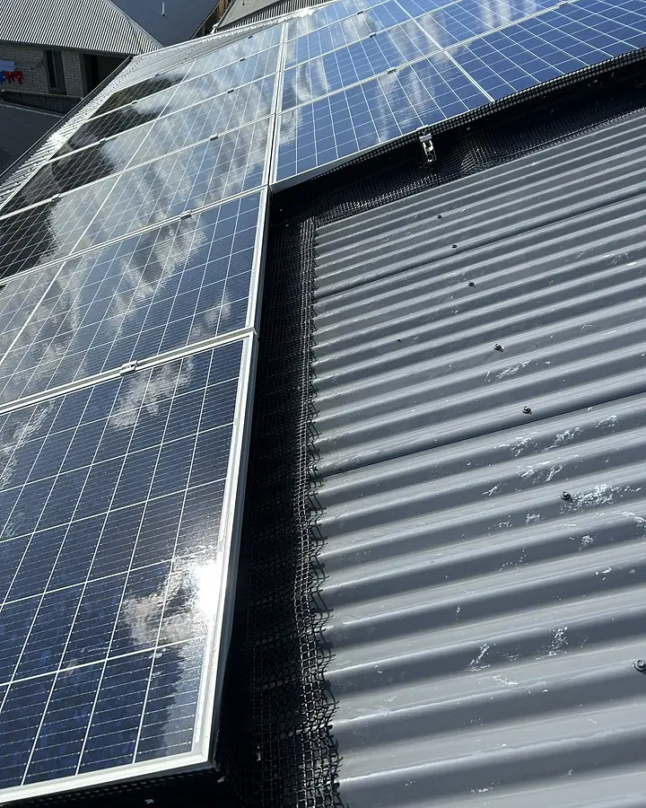 The same solar array edge after cleaning and sanitising, mesh intact